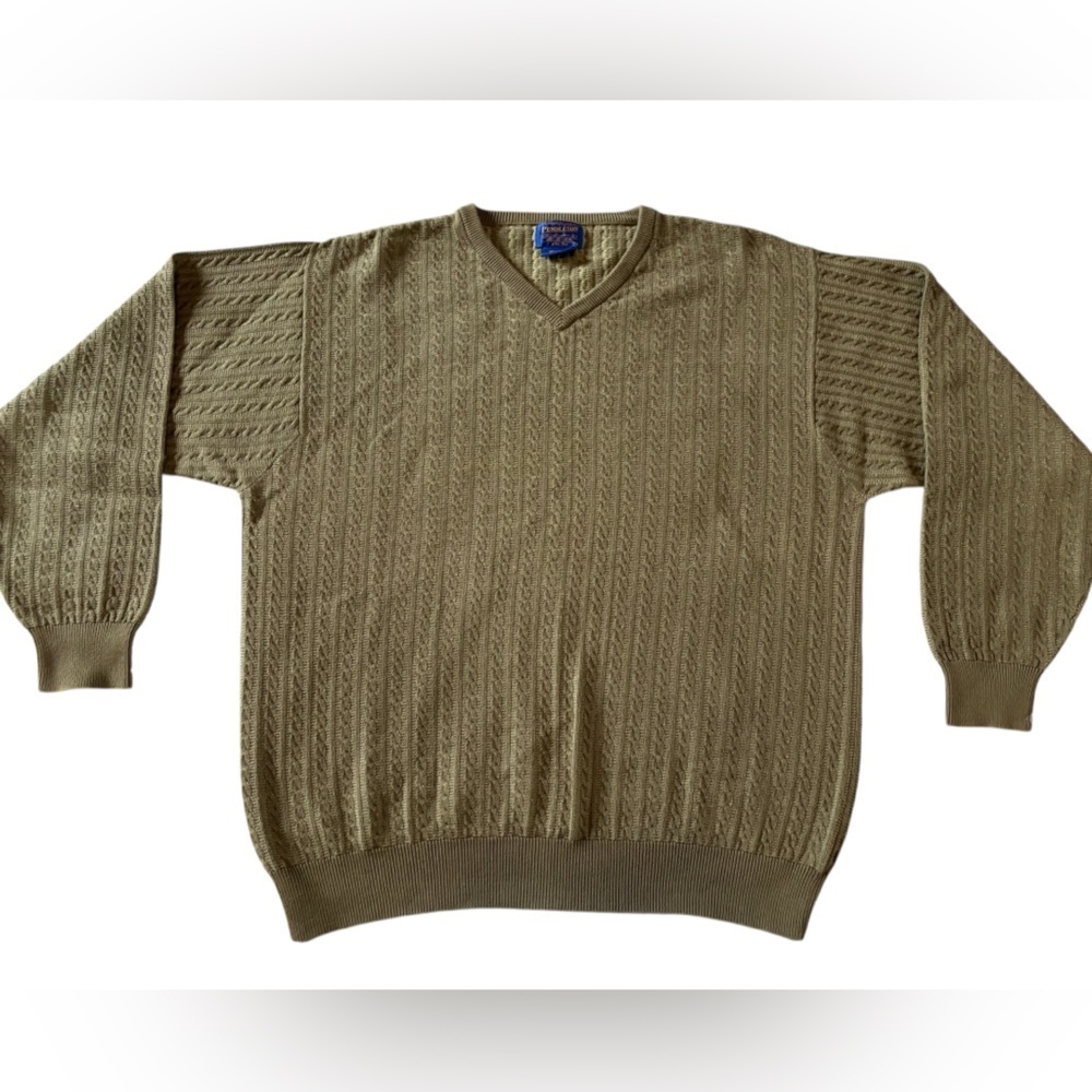 Pendleton Olive Green Textured Knit Crewneck Sweater Cotton Mens XL